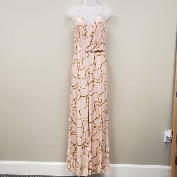 L’AGENCE Pink Chain Print Chiara Jumpsuit 100% Silk Crepe de Chine Sz 2 NWT